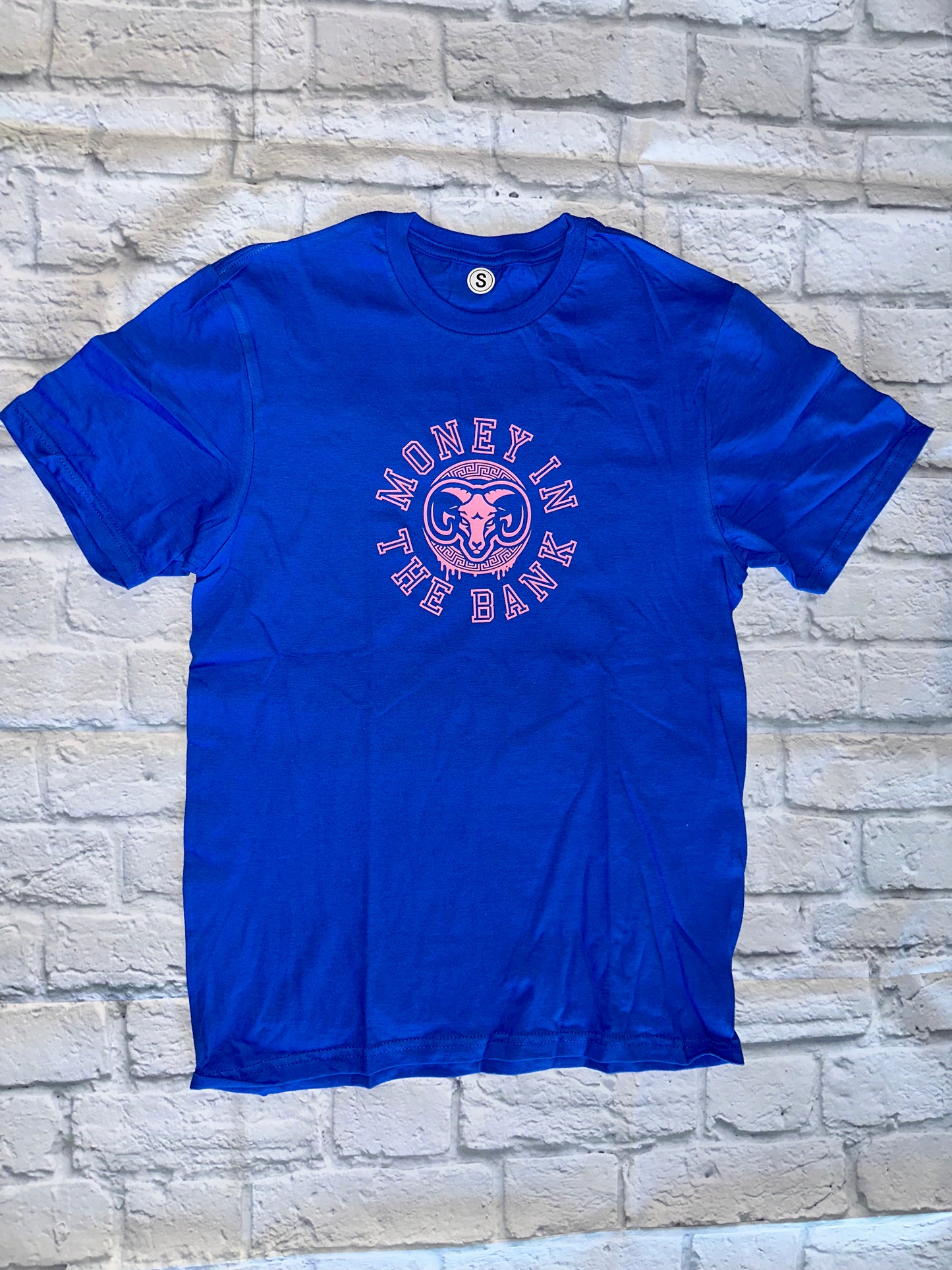 Pink Money In The Bank Goat head royal blue shirt