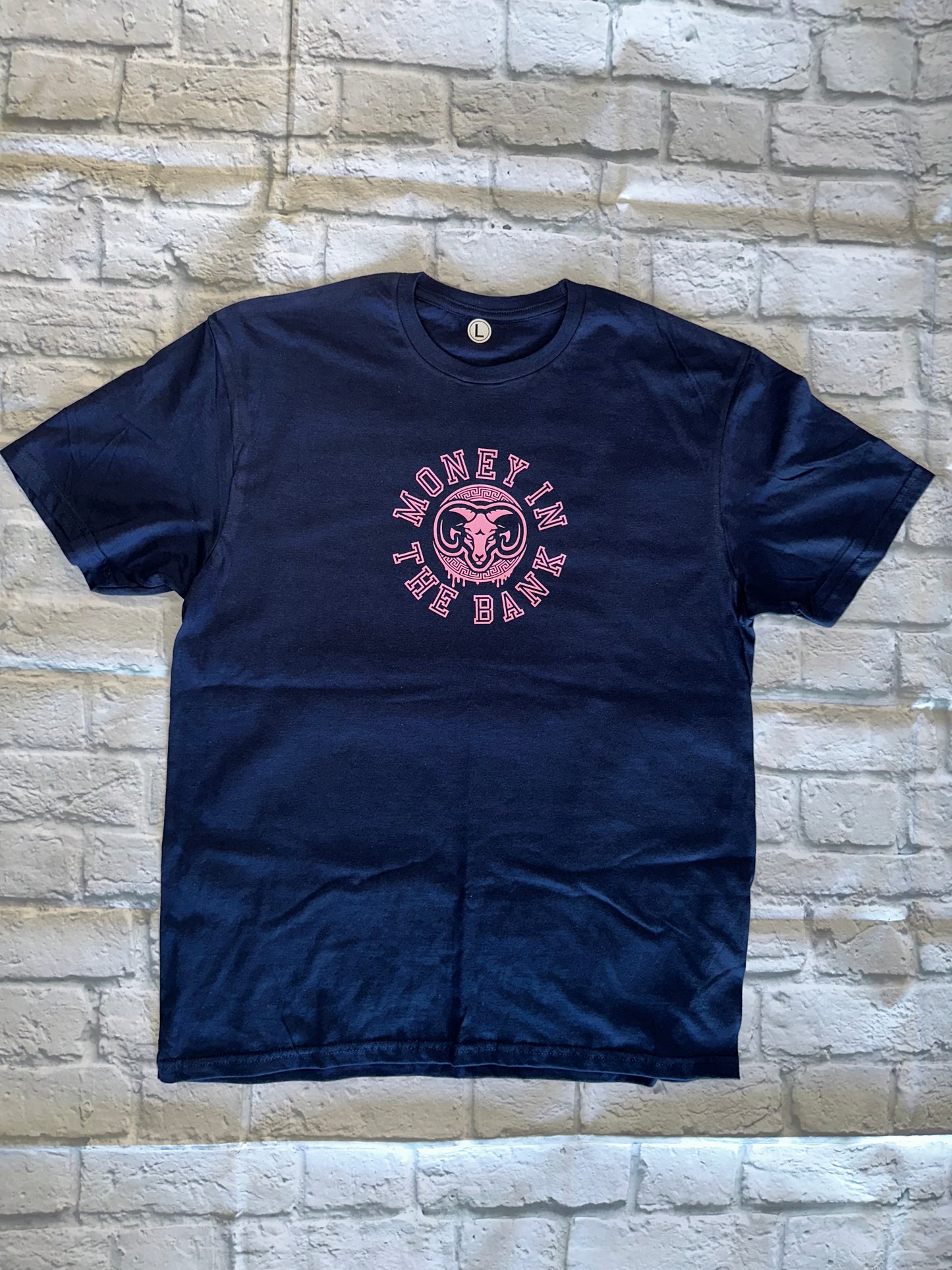 Pink Money In The Bank Goat head navy blue shirt