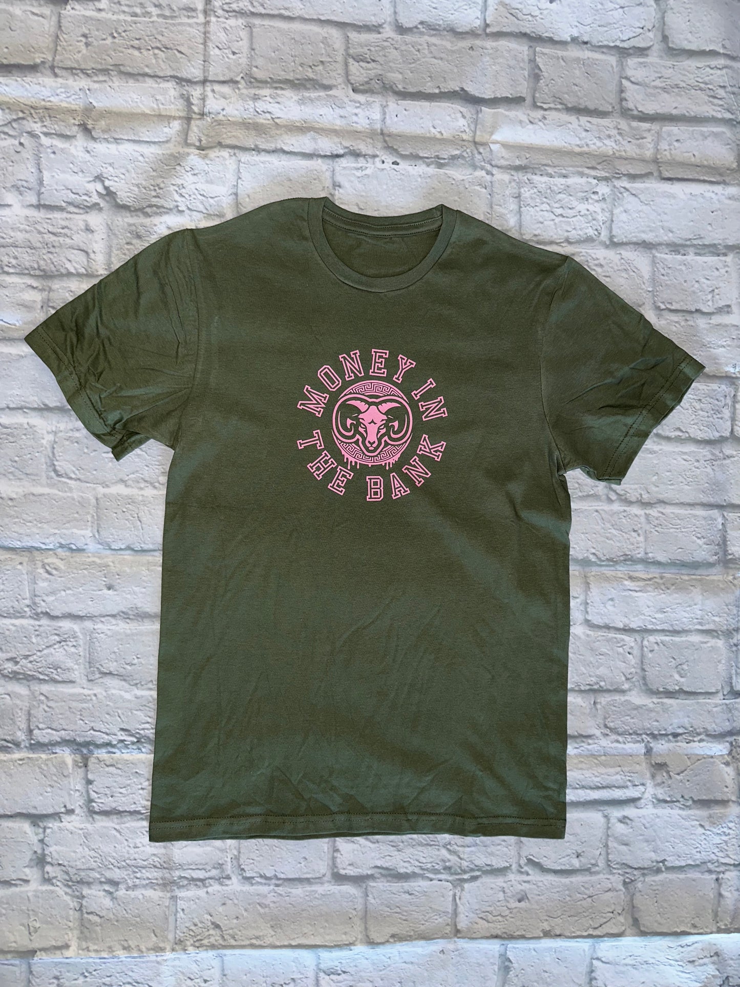 Pink Money In The Bank Goat head army green shirt