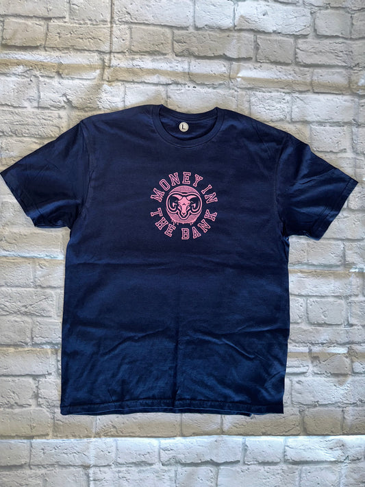Pink Money In The Bank Goat head navy blue shirt
